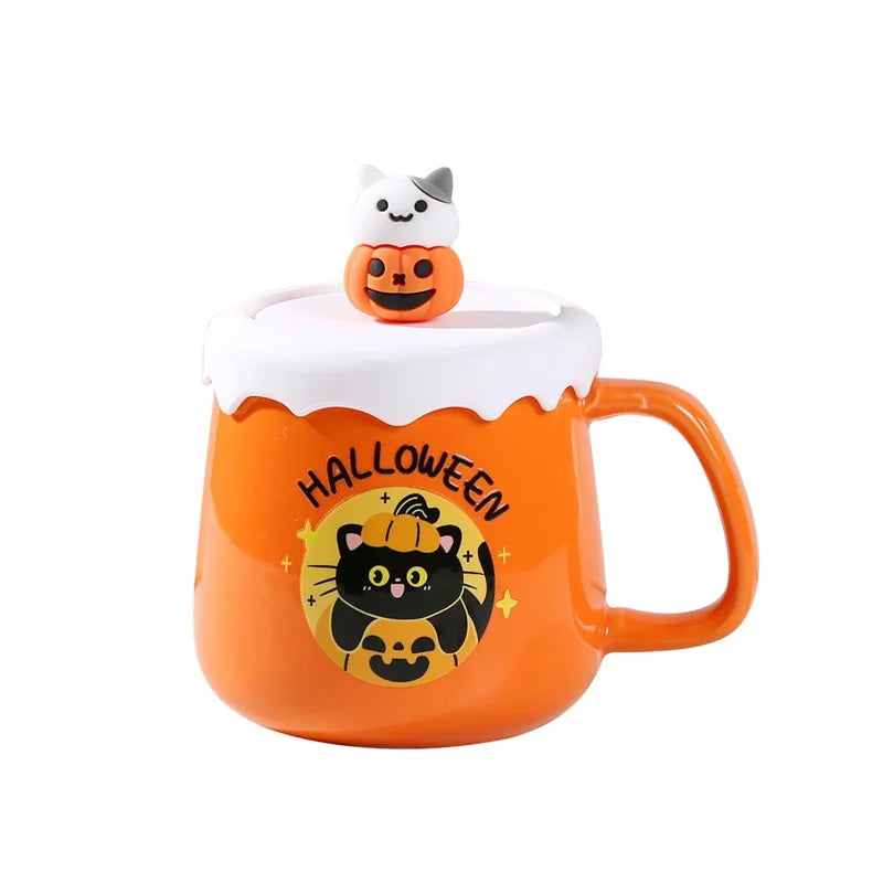 Halloween Pumpkin Ceramic Mug with Lid & Spoon Gift Set