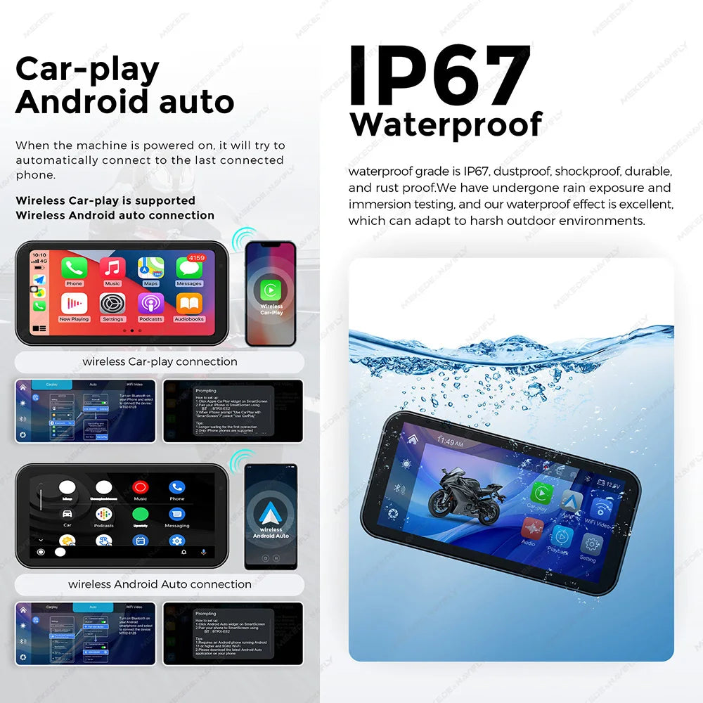 6.25″ IP67 Waterproof Motorcycle GPS with Wireless CarPlay/Android Auto