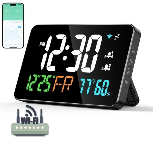 Smart WiFi LED Wall Clock with Temp & Humidity