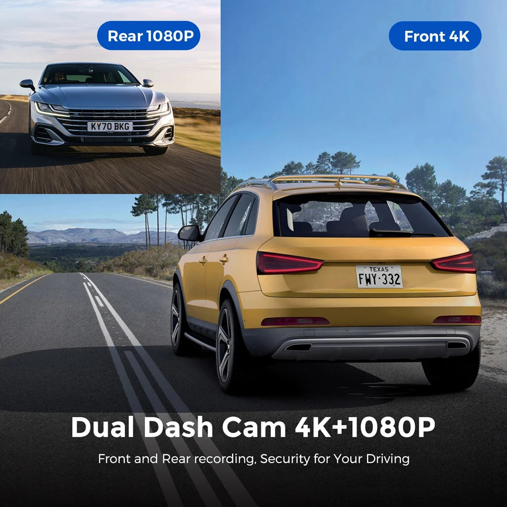 4K+1080P Dual Lens Dash Cam – Night Vision & WiFi