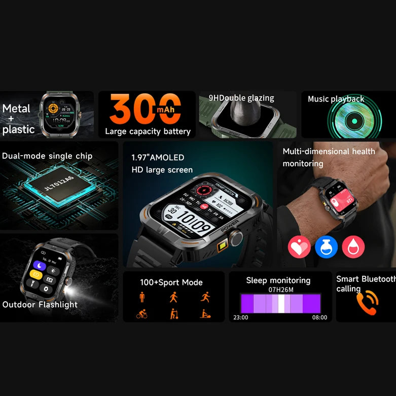 AMOLED Smart Watch with Flashlight & Compass