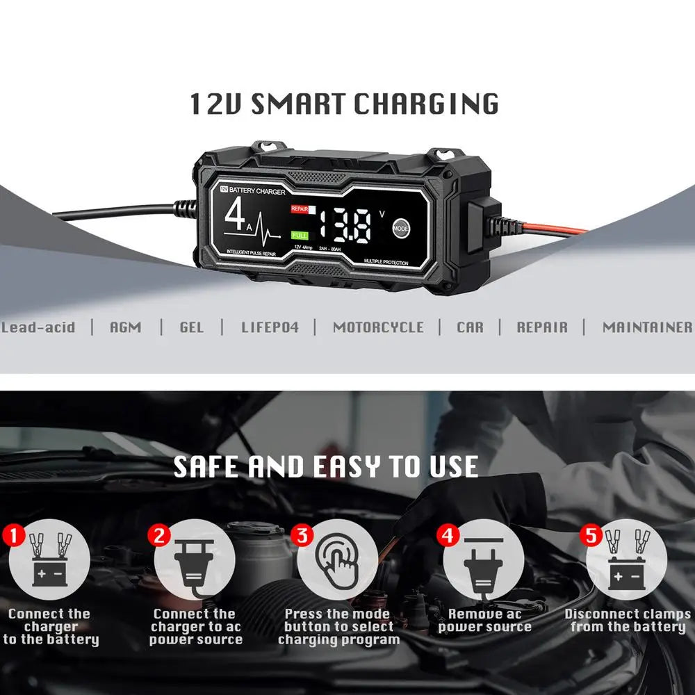 Smart Car Battery Charger & Maintainer with LED Display