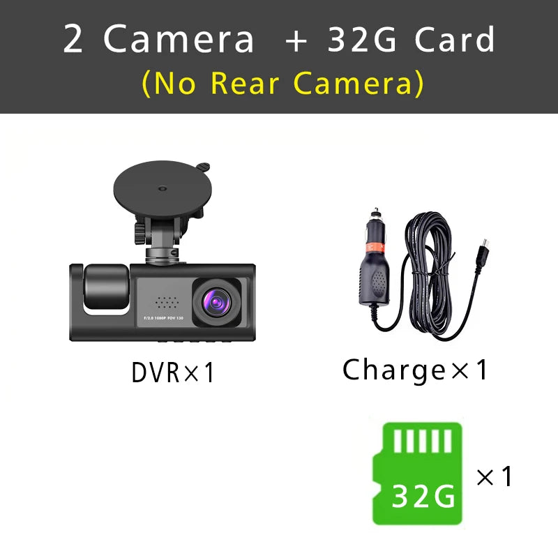1080P 3-Lens Dash Cam with Interior View