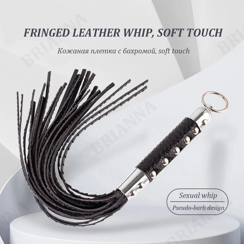 Vintage BDSM Leather Whip with Rivets