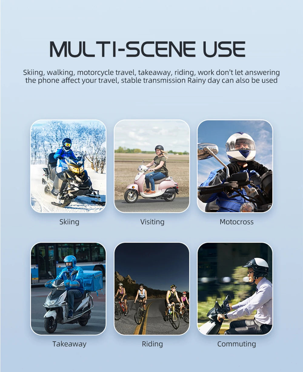 Bluetooth Motorcycle Helmet Intercom with 300M Range