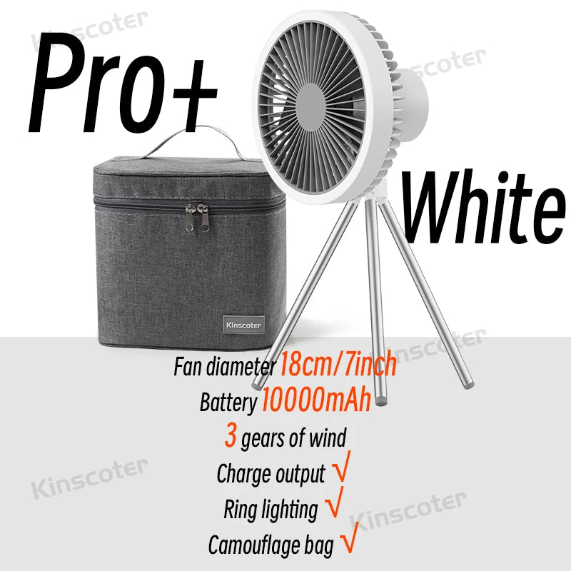 10000mAh Rechargeable Camping Fan with Power Bank