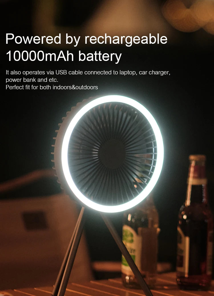 10000mAh Rechargeable Camping Fan with Power Bank