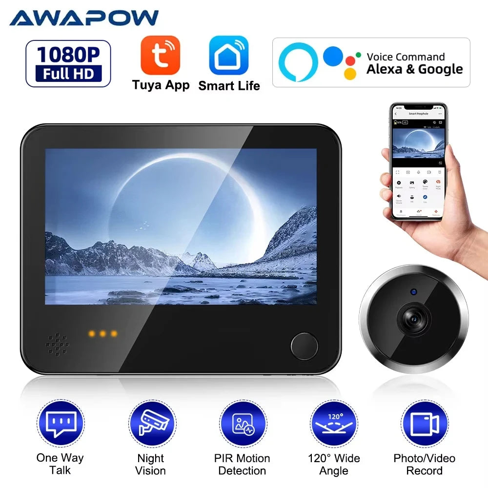 Awapow 4.3" Tuya Smart WiFi Peephole Doorbell