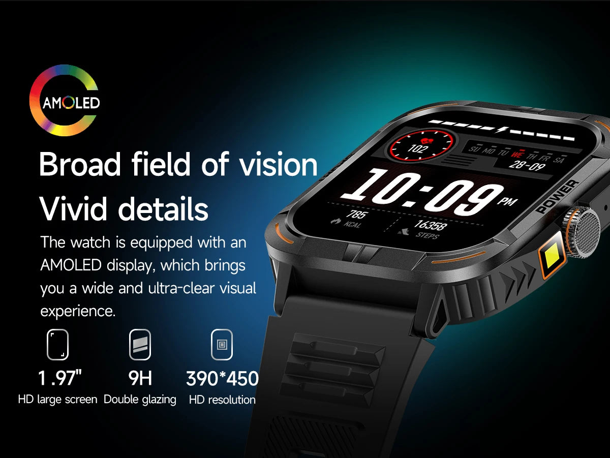 AMOLED Smart Watch with Flashlight & Compass