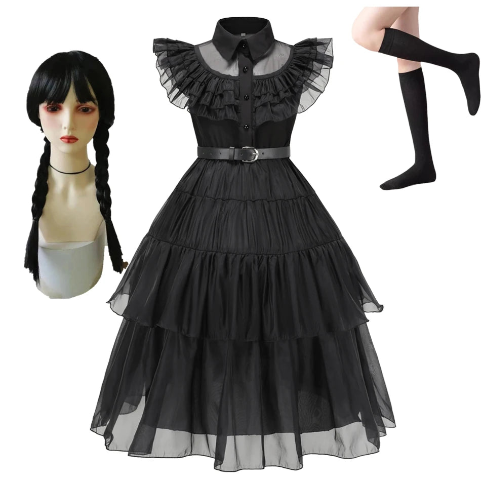 Girls Wednesday Addams Halloween Cosplay Dress