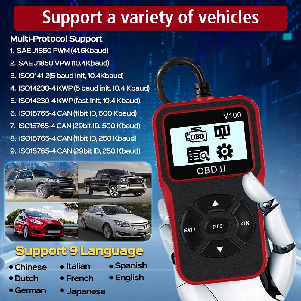 V100 OBD2 Scanner – Digital Display Car Diagnostic Tool