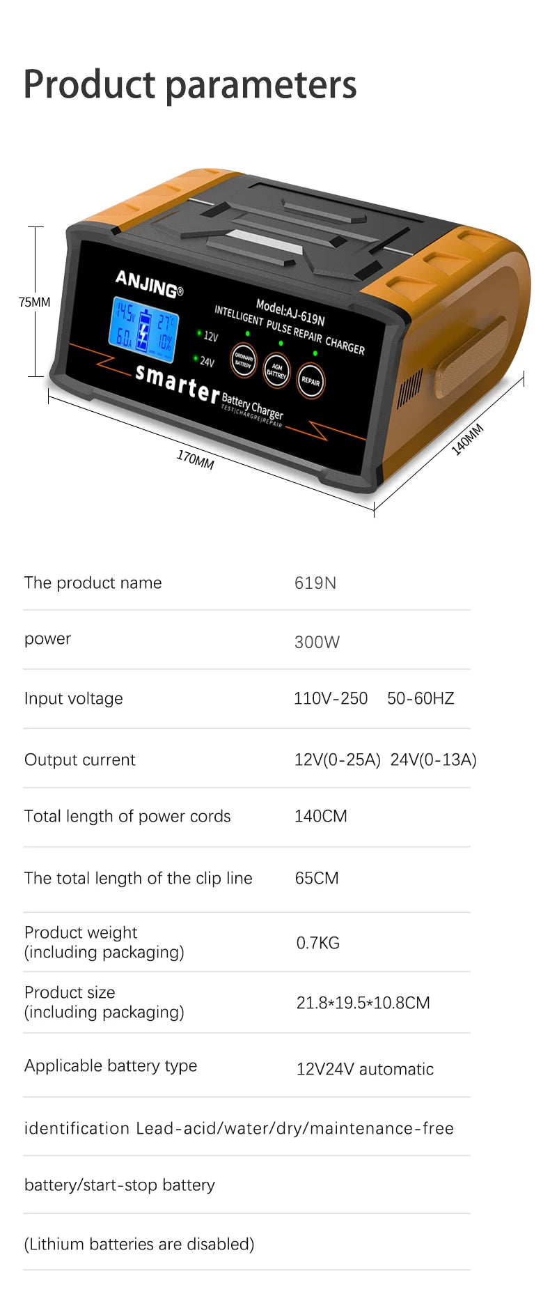 Smart 12V/24V Automatic Car Battery Charger