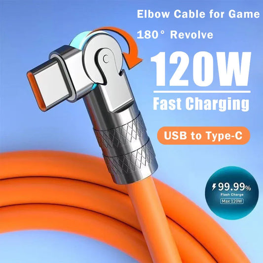 120W USB-C Fast Charging Cable – 180° Elbow Design