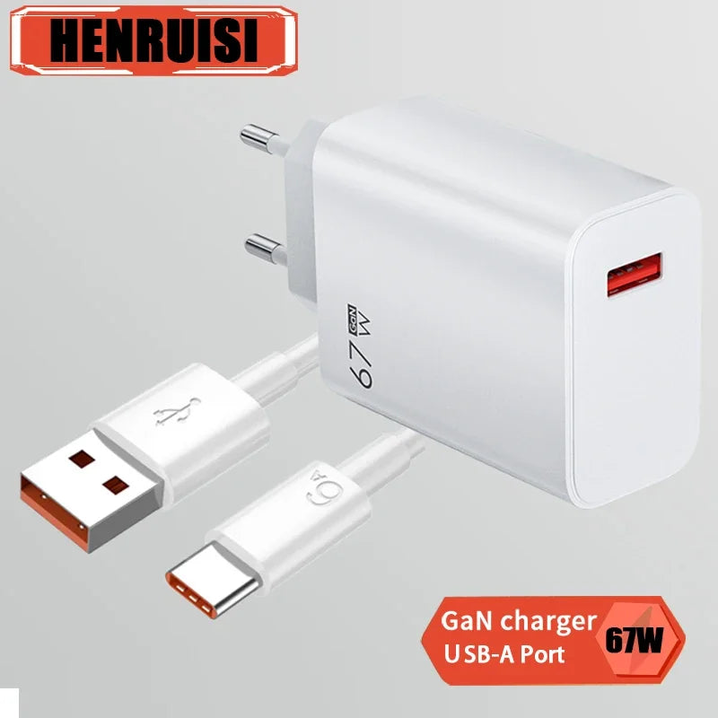 67W USB Super Fast Charger 6A Type C Cable Phone Power Adapter