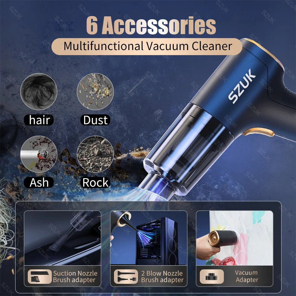 SZUK 98000PA Mini Car Vacuum Cleaner – Wireless & Powerful