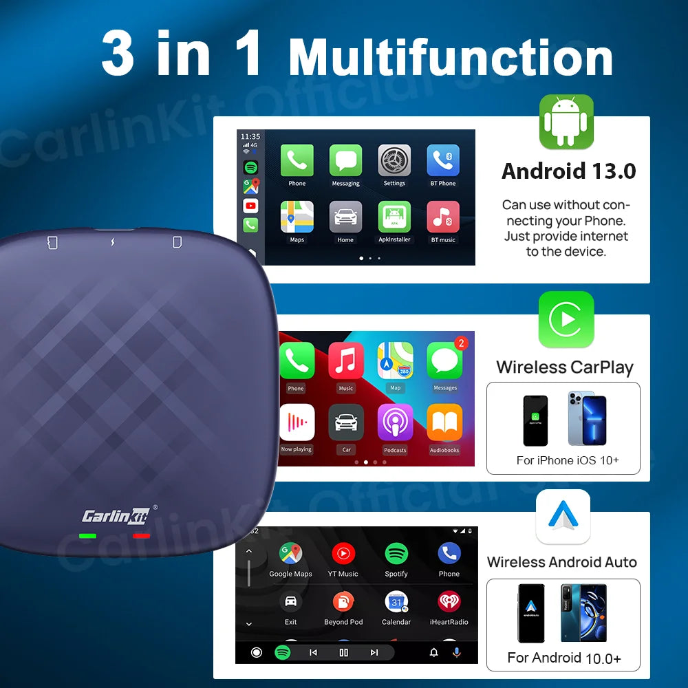 CarlinKit Android 13 AI Box – Wireless CarPlay with Smart TV Power!