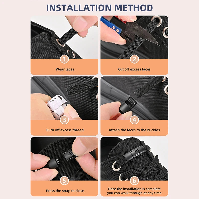 8mm No-Tie Elastic Shoelaces with Press Lock - Clickilix