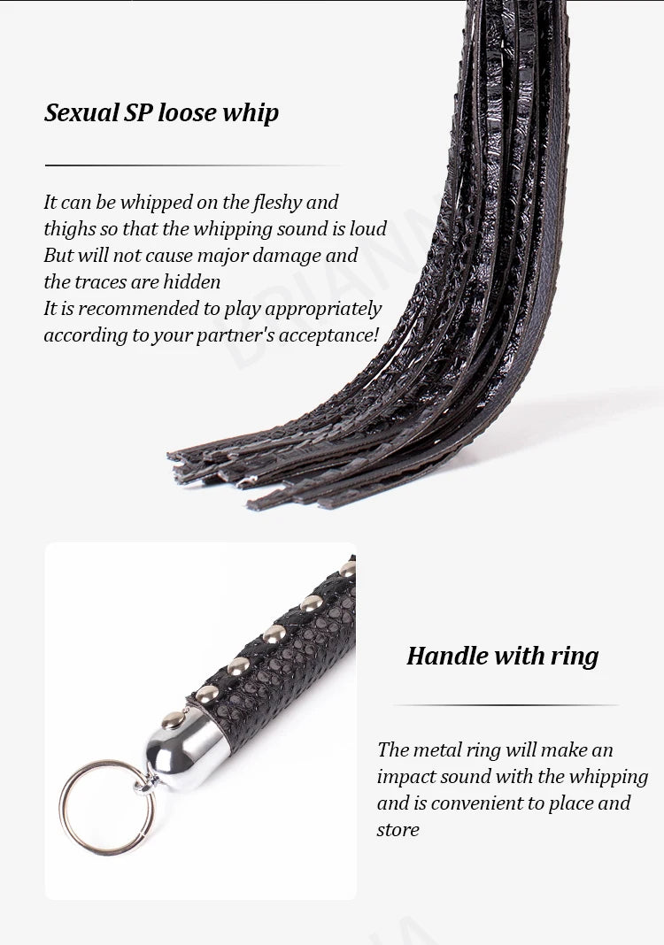 Vintage BDSM Leather Whip with Rivets