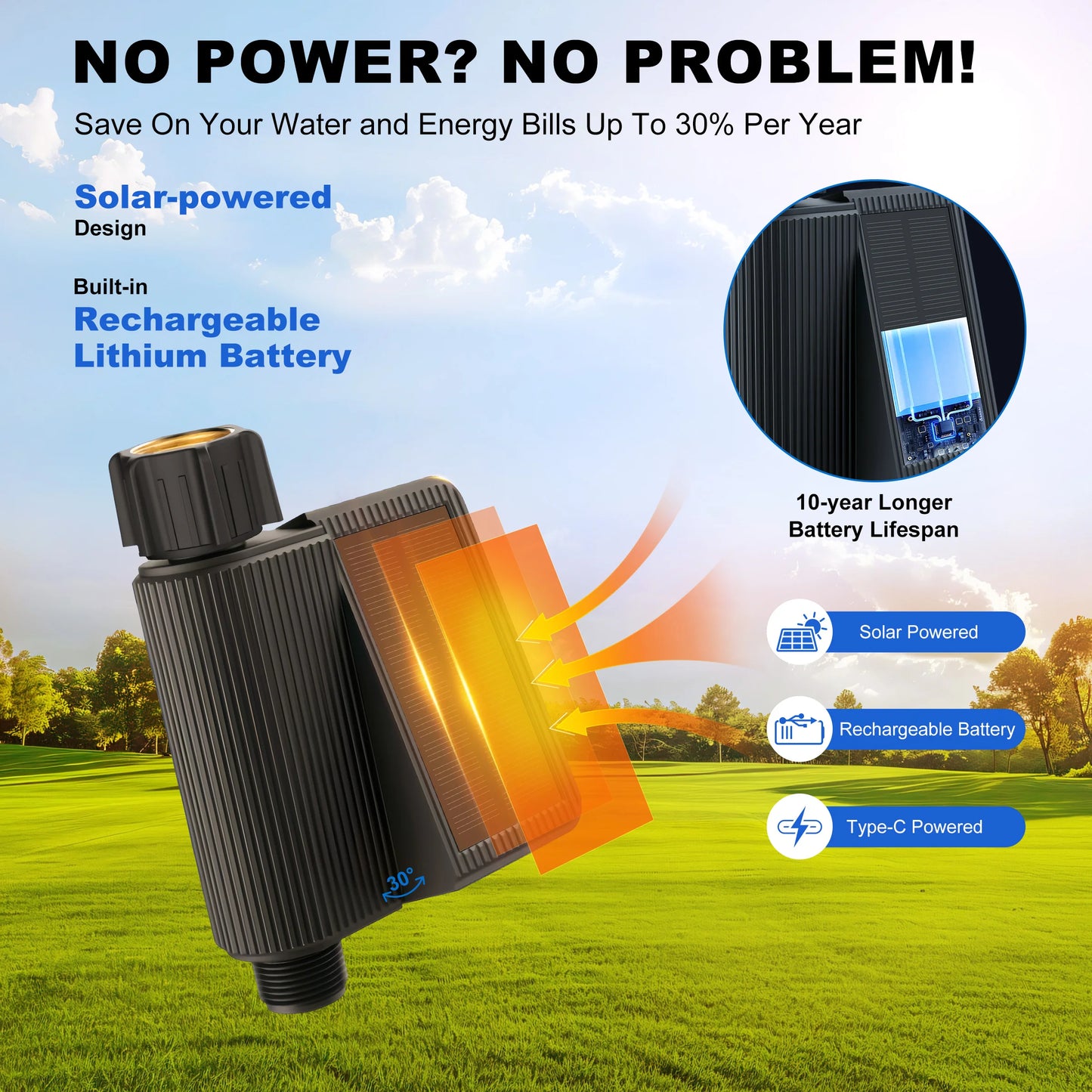 Solar Smart WiFi Sprinkler Timer No Hub