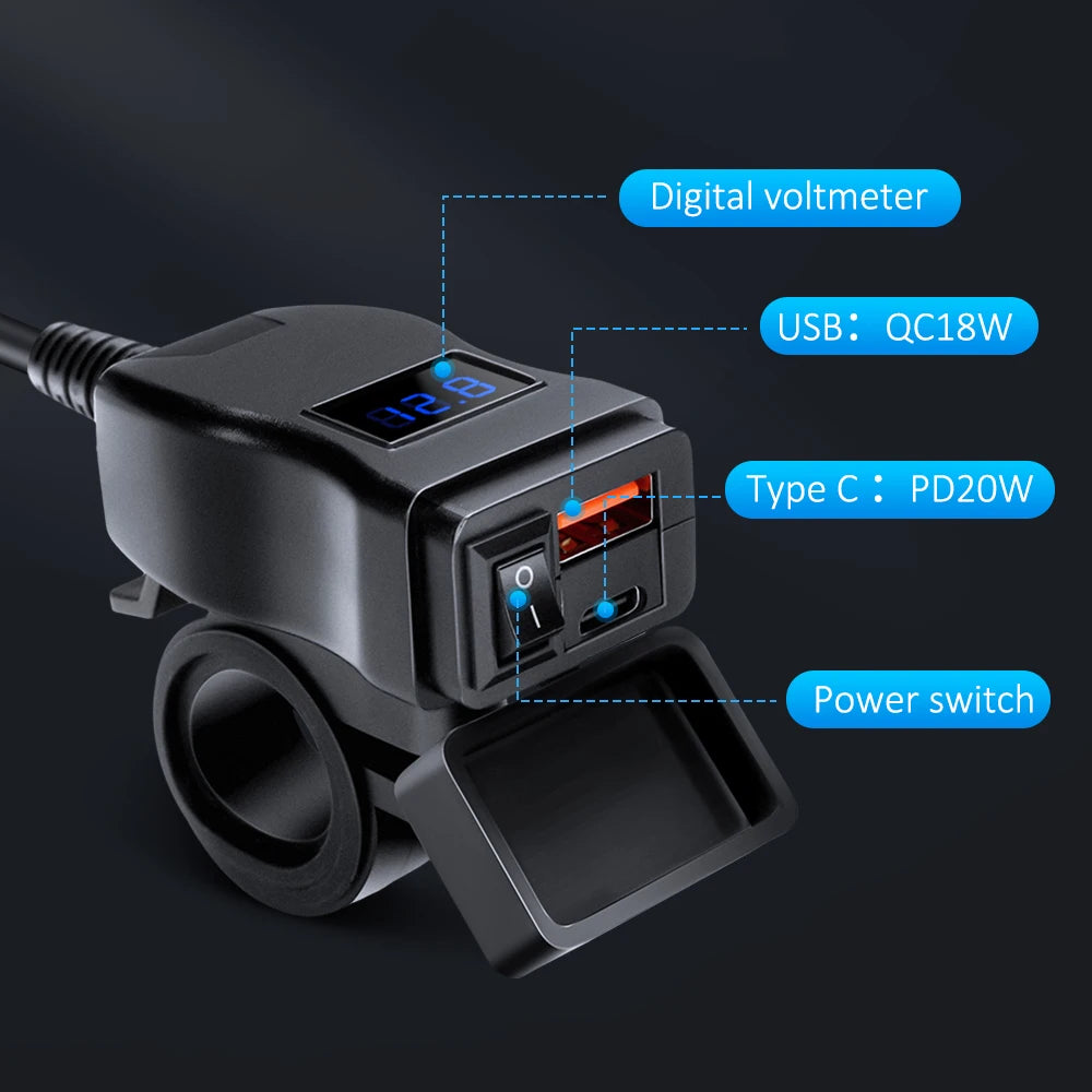 Anchtek Waterproof Motorcycle USB Charger QC 3.0