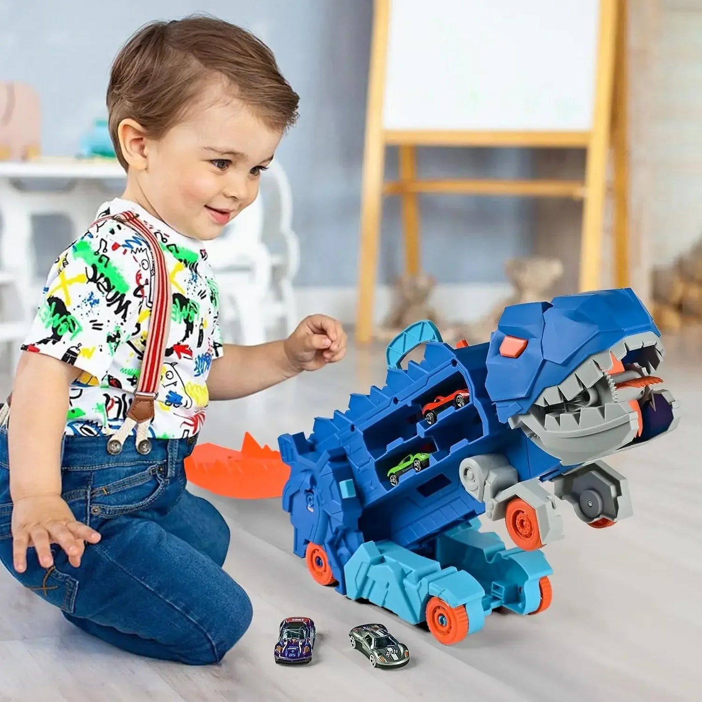 Transport Dinosaur Truck with T-Rex Race Track Toy