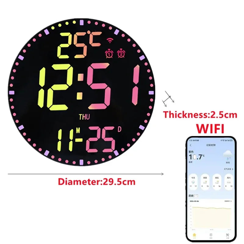 Smart WiFi LED Wall Clock with Alarms