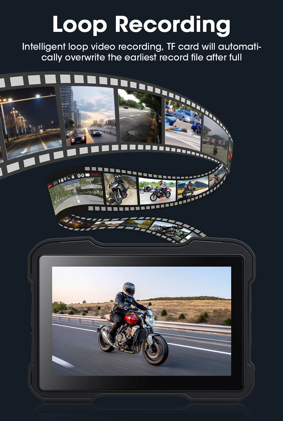 5" Motorcycle GPS DVR – Waterproof Dash Cam with CarPlay