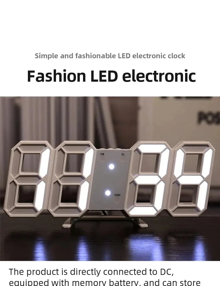 3D Digital Wall Clock Decoration for Home Glow Night Mode