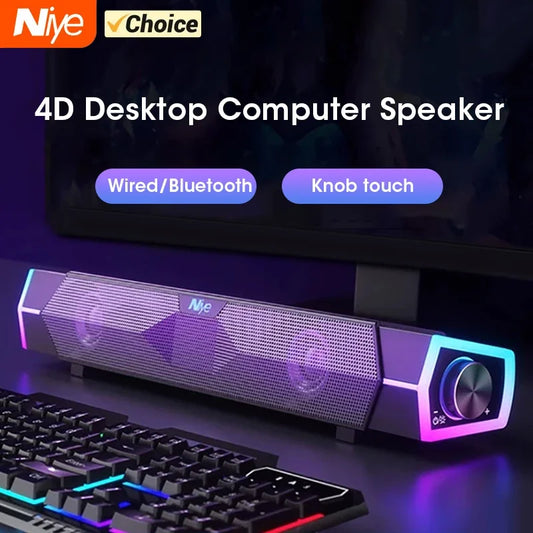 4D Computer Speakers Bluetooth 5.0 Wired Loudspeaker Surround Soundbar Speaker Stereo Subwoofer Sound bar for Laptop Notebook PC - Clickilix
