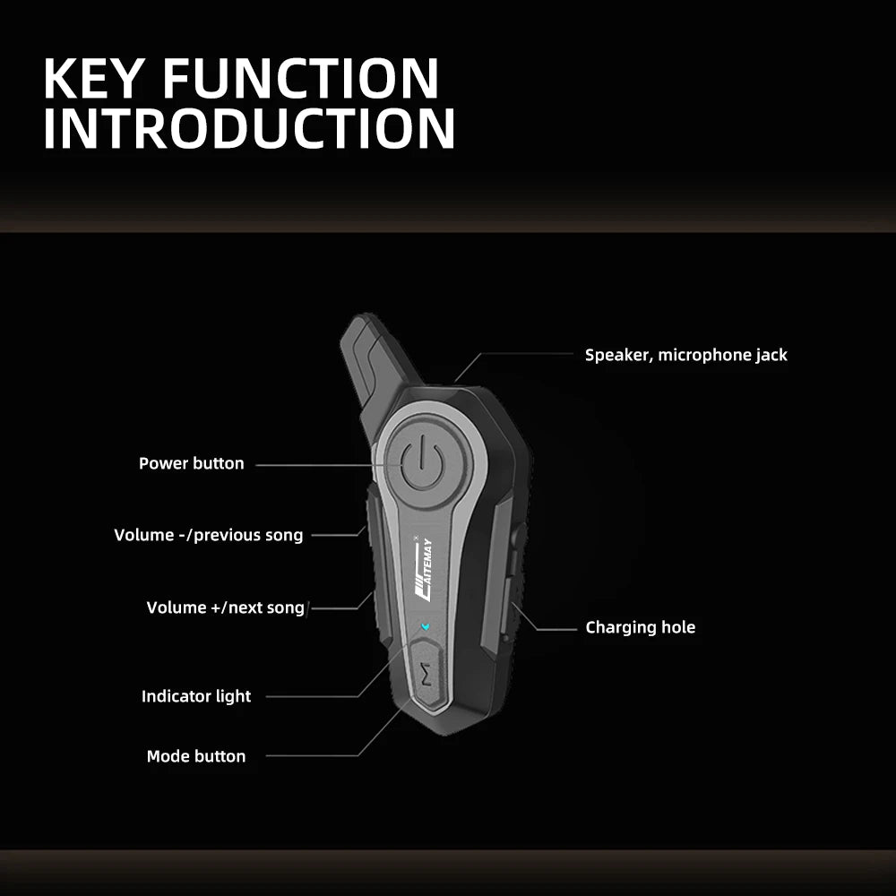 Bluetooth Motorcycle Helmet Intercom Headset 1000M