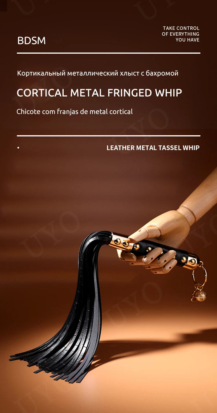 Vintage BDSM Leather Whip with Rivets