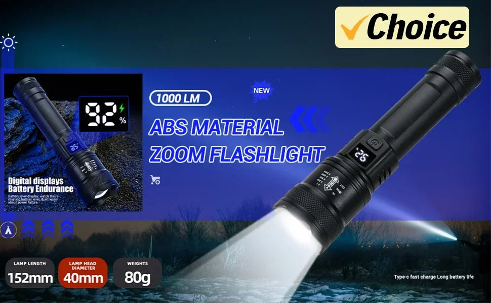 Rechargeable LED Flashlight & Work Light with Power Bank