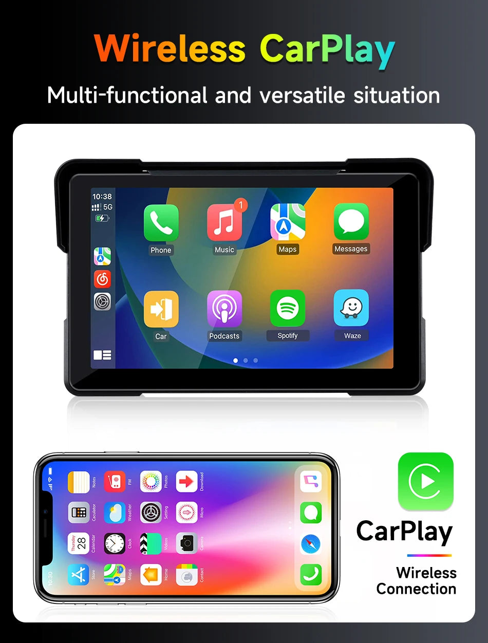 5‑7″ Waterproof Motorcycle CarPlay/Android Auto GPS