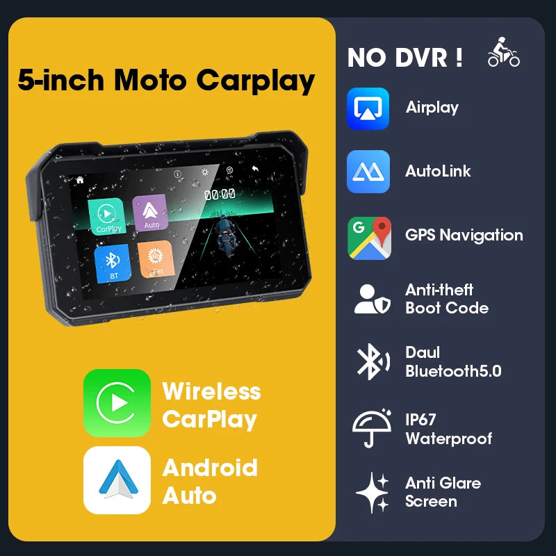 5" Motorcycle GPS CarPlay Android Auto Screen