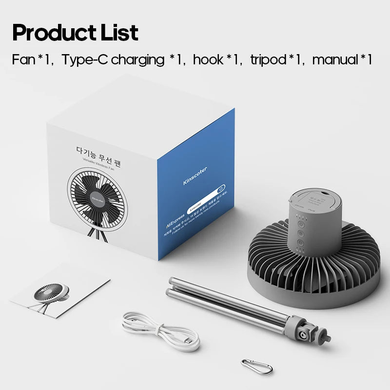 10000mAh Rechargeable Camping Fan with Power Bank