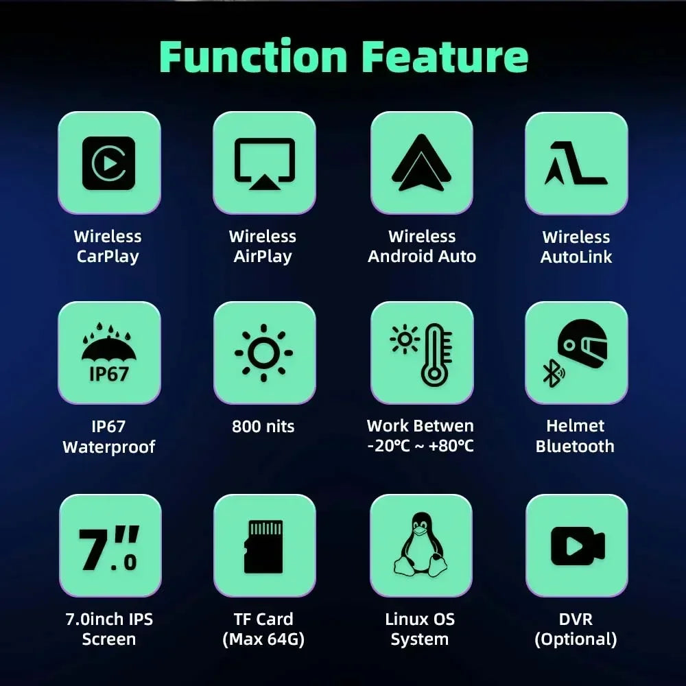 5‑7″ Waterproof Motorcycle CarPlay/Android Auto GPS