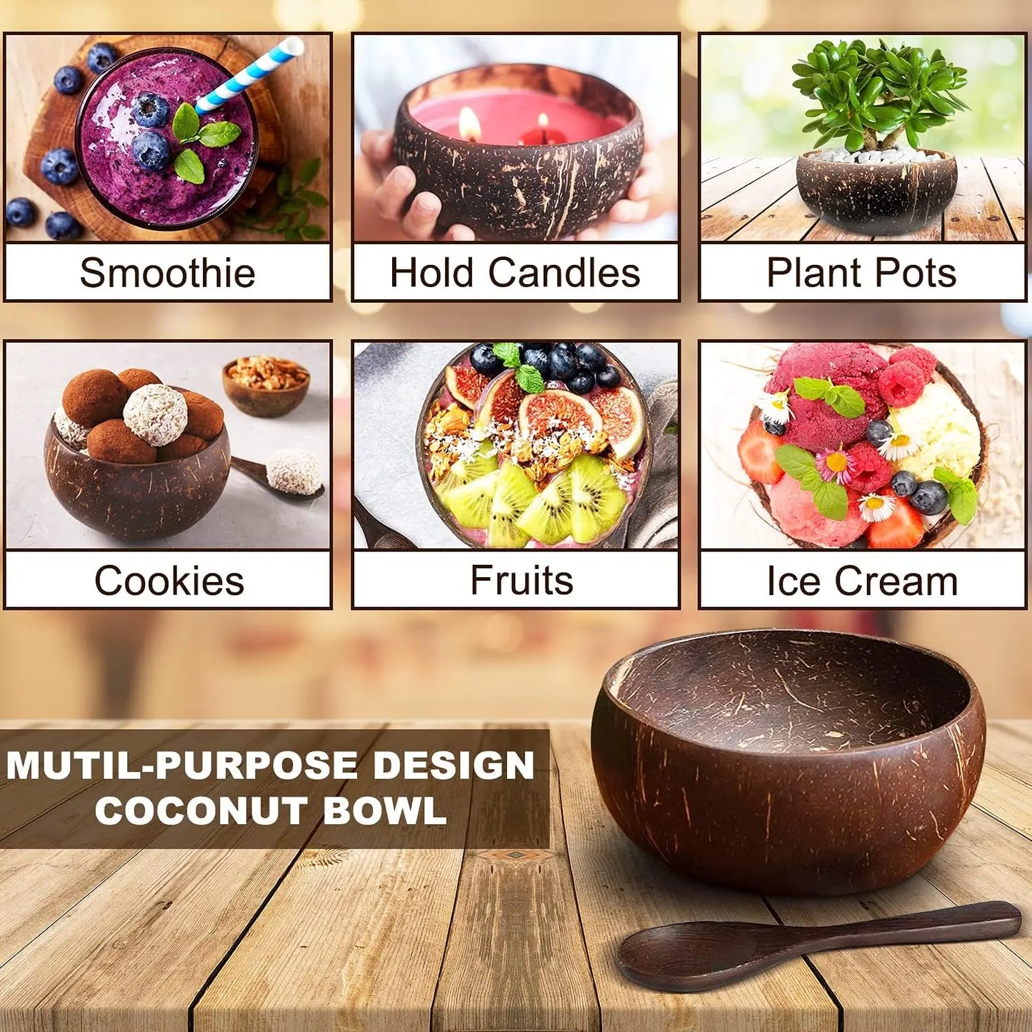 Natural Coconut Bowls for Serving & Salad
