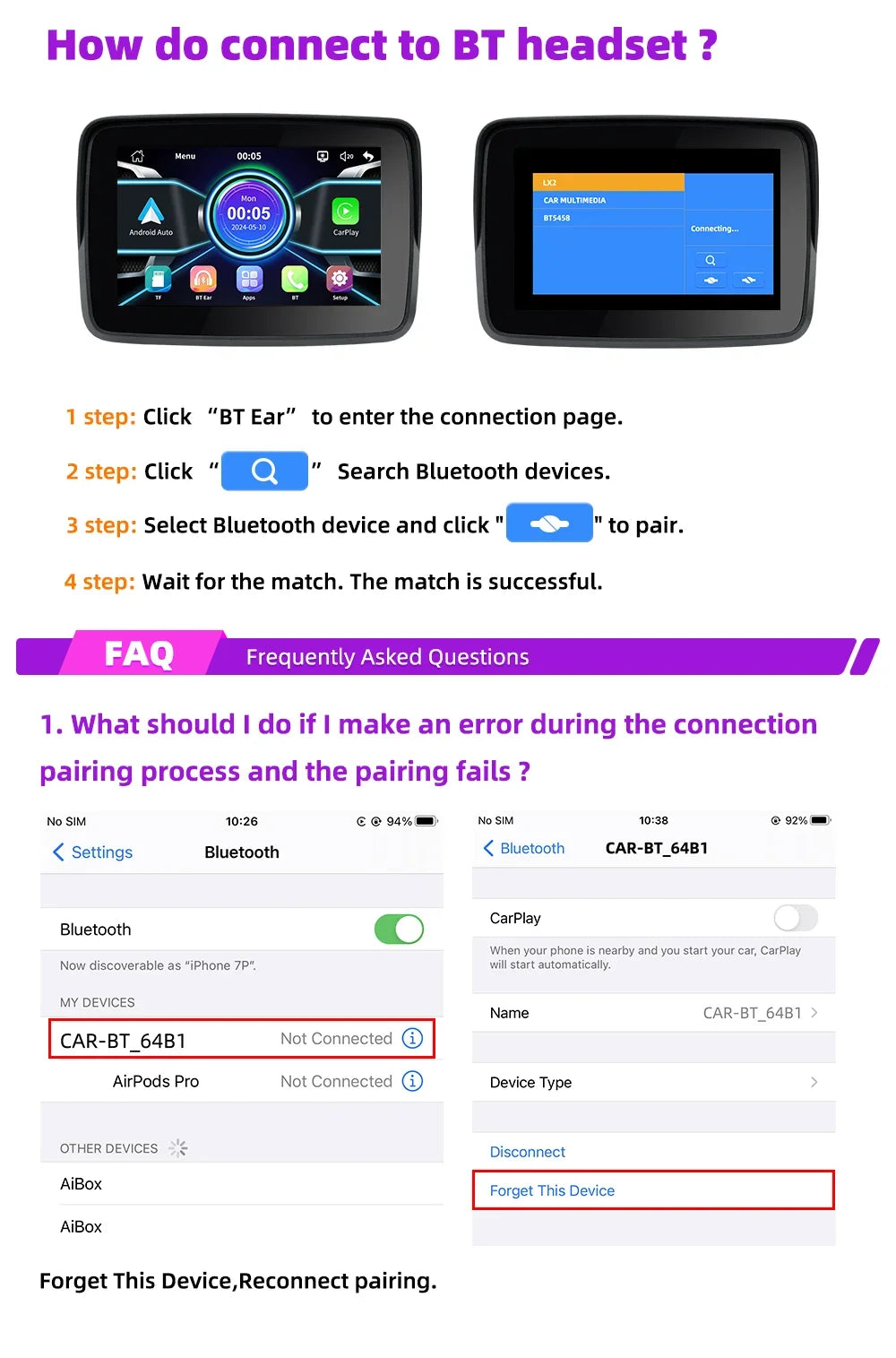 EKIY Wireless CarPlay & Android Auto Motorcycle GPS