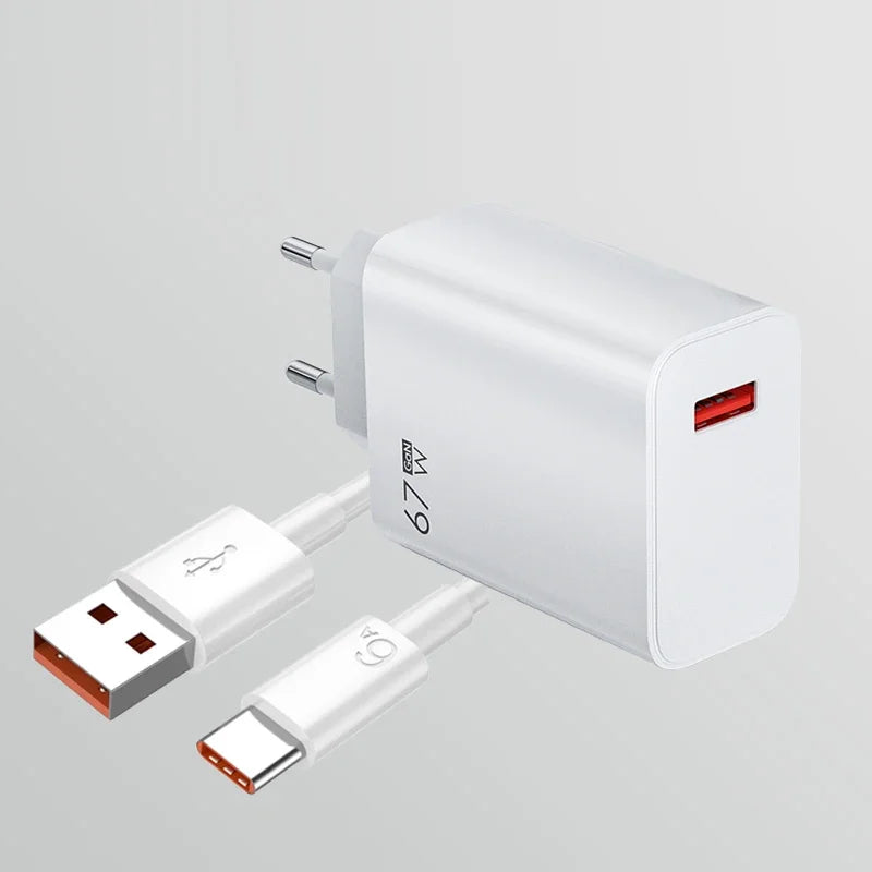 67W USB Super Fast Charger 6A Type C Cable Phone Power Adapter