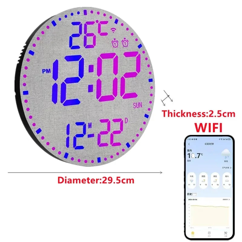 Smart WiFi LED Wall Clock with Alarms