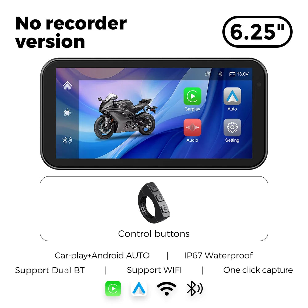 6.25″ IP67 Waterproof Motorcycle GPS with Wireless CarPlay/Android Auto