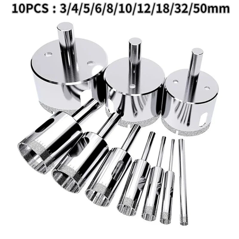 10PCS Diamond Hole Saw Drill Bit Set 3–50mm
