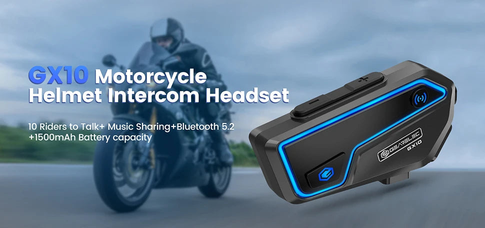 GEARELEC GX10 Bluetooth Motorcycle Intercom 10 Riders