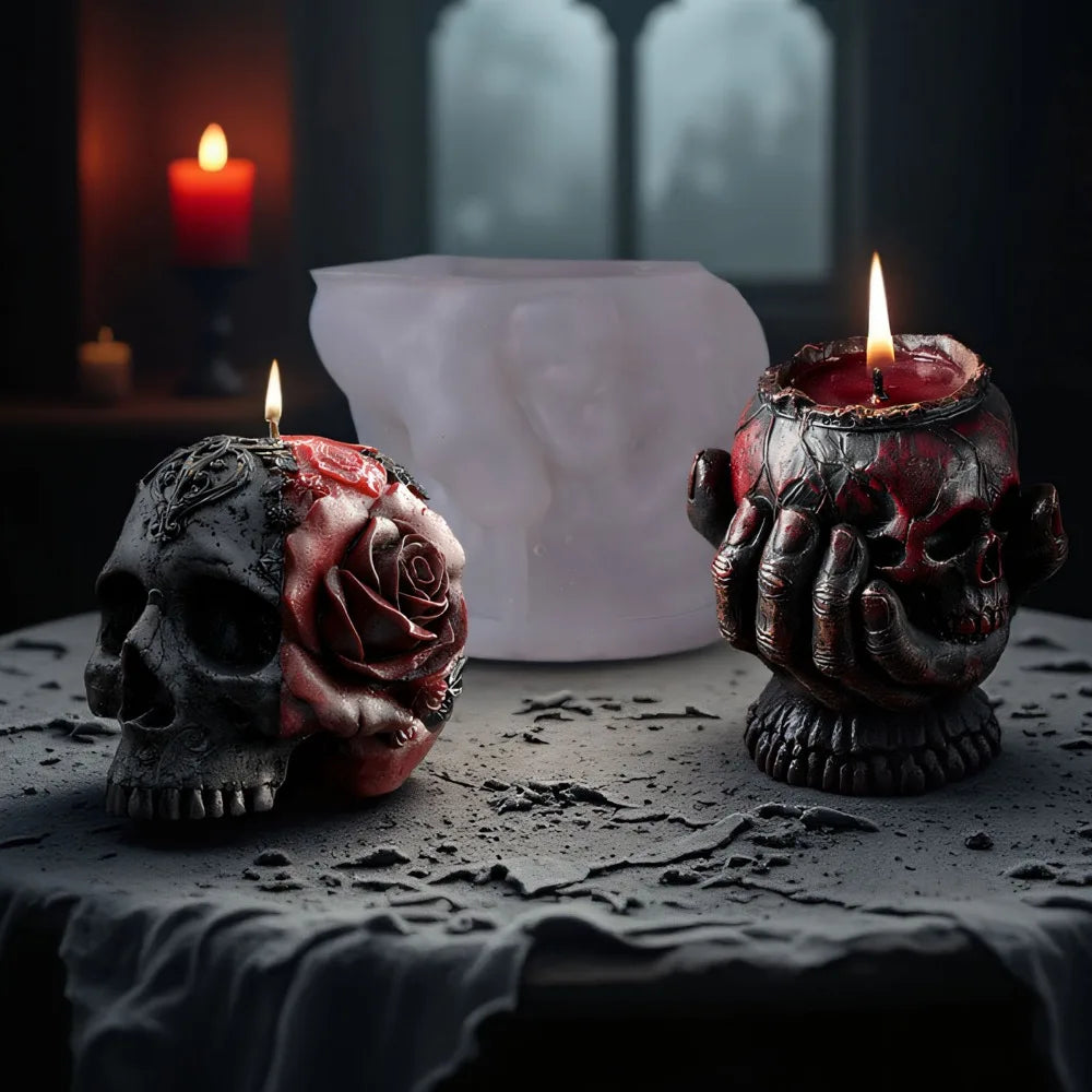 Relief Rose Skull Silicone Candle Mold Gothic Decor