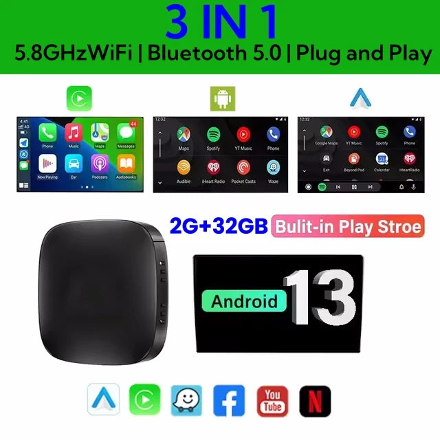 Smart CarPlay AI Box – Android 13 TV Power in Your Car!