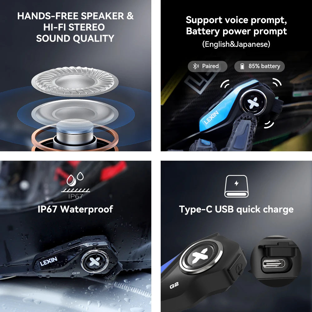New Lexin G2 Bluetooth Motorcycle Intercom 6 Riders