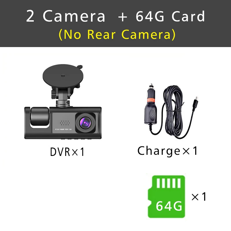 1080P 3-Lens Dash Cam with Interior View