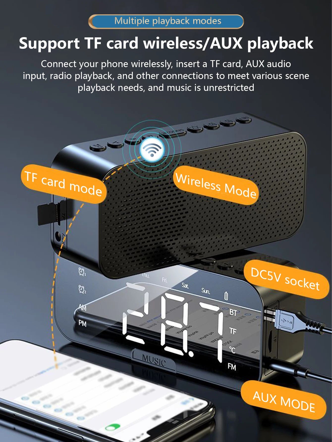 AI Smart Alarm Clock Wireless Speaker with Subwoofer