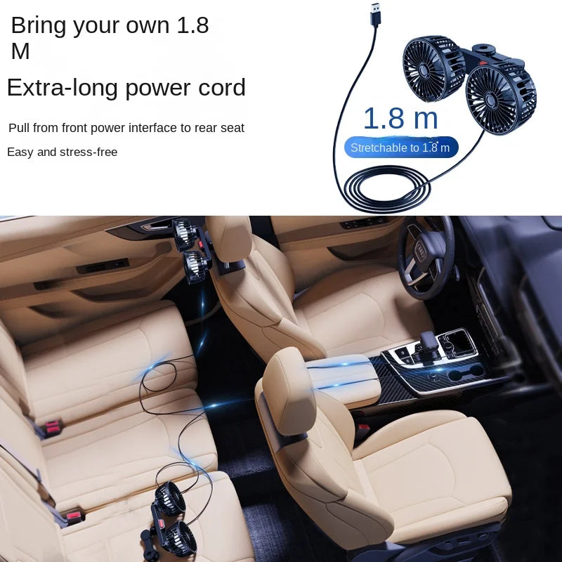 Dual Head Car USB Cooling Fan 3-Speed