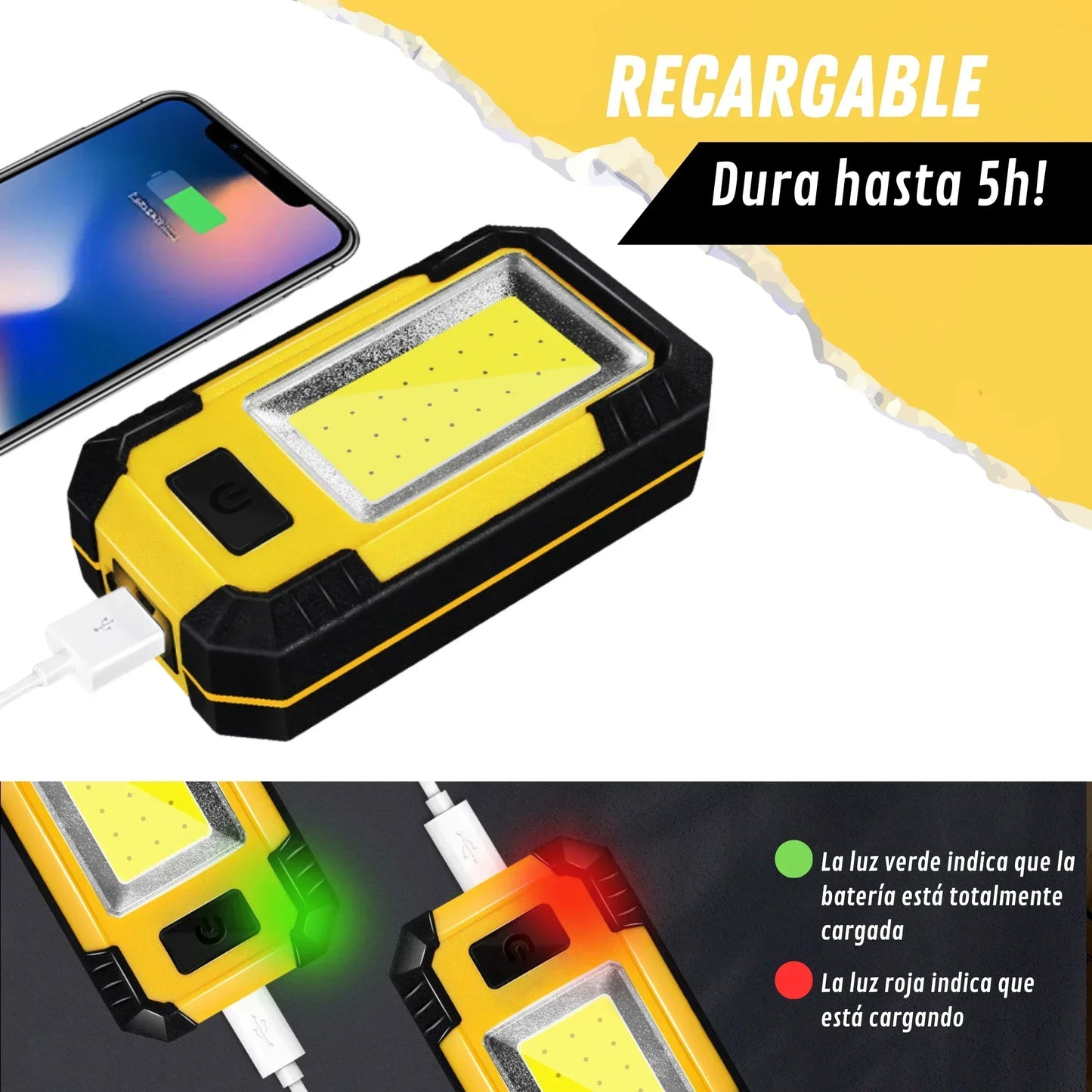 Rechargeable LED Flashlight & Work Light with Power Bank